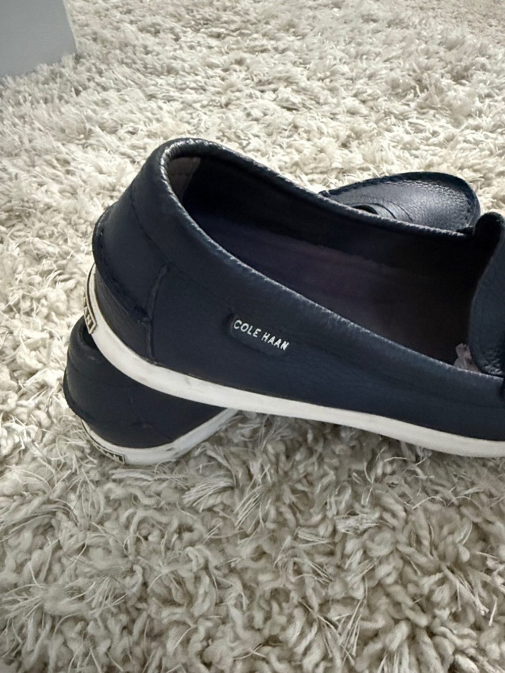 Cole Haan Navy Leather Slip-On Penny Loafers with White Sole - Picture 2 of 4